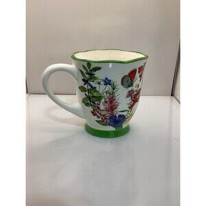 Cracker Barrel Wildflower Butterfly Pedestal Coffee Mug Scalloped Rim